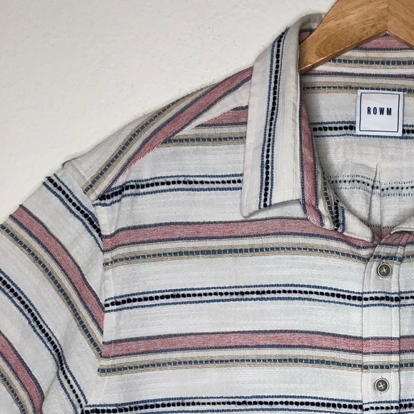 ROWM Stripe 100% Cotton Button Up Shirt Light Beach Woven Fabric Size: XL - Picture 4 of 11